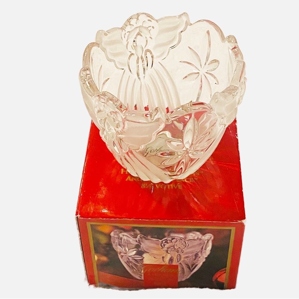 Gorham Crystal Angels of Peace Votive Candle Holder Frosted Christmas Germany